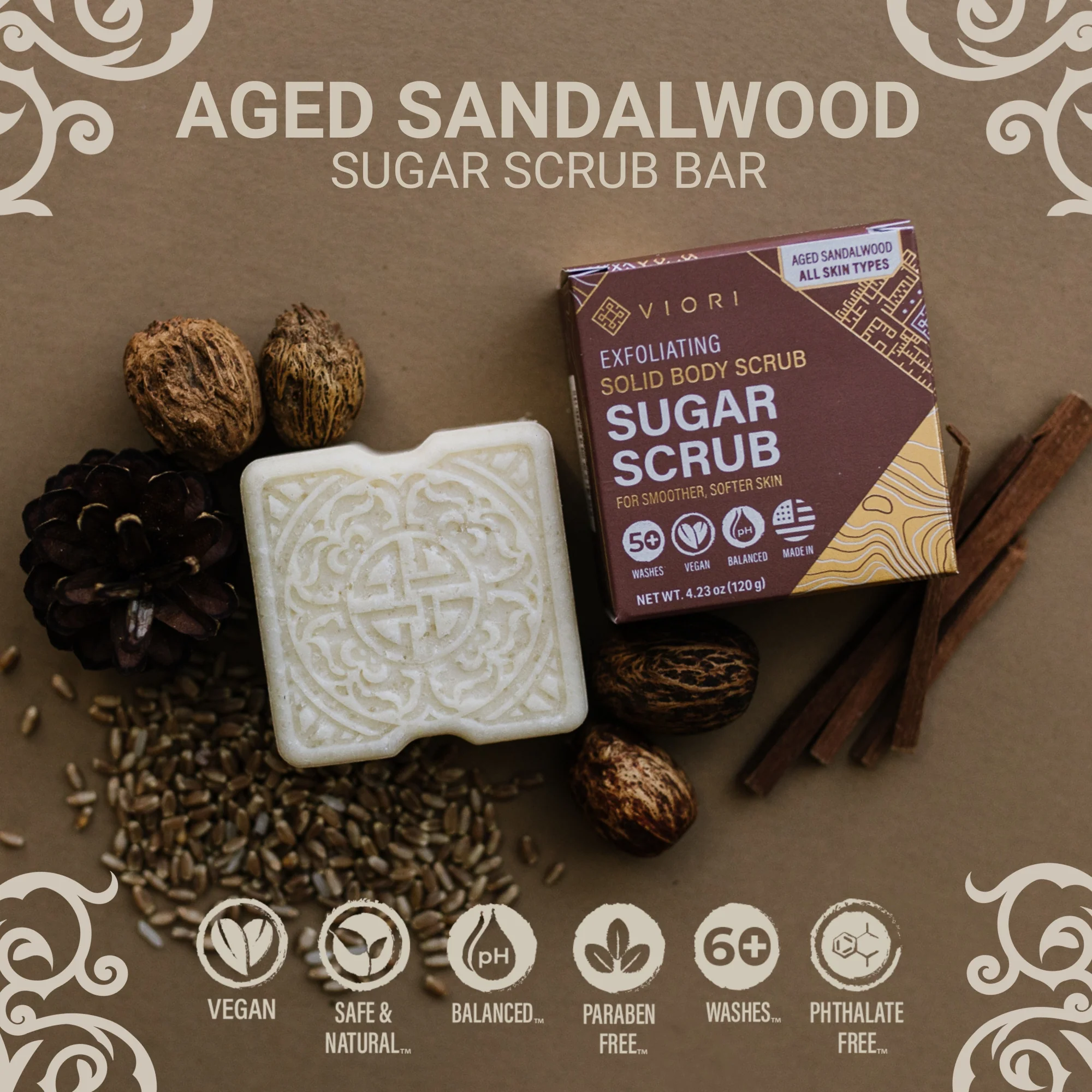 Men's Sandalwood Sugar Scrub Bar | VIORI - Image 3