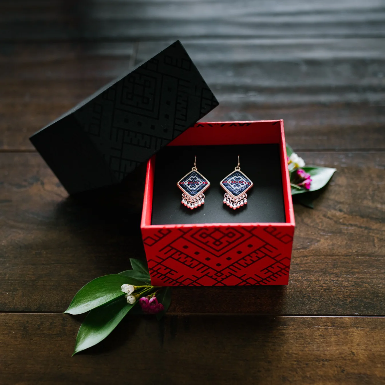 Red Yao Embroidered Earrings – Handmade | VIORI - Image 4