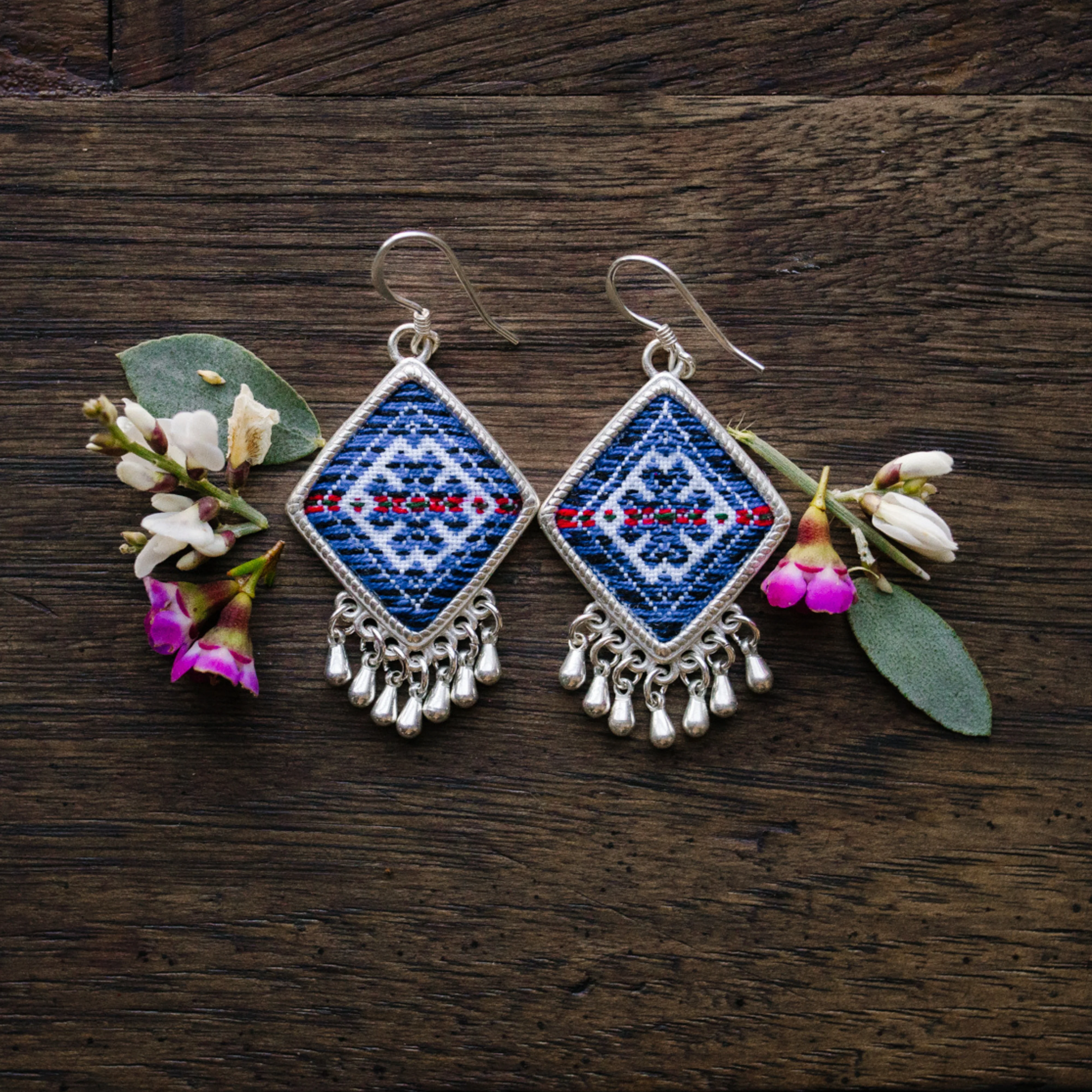 Red Yao Embroidered Earrings – Handmade | VIORI - Image 5