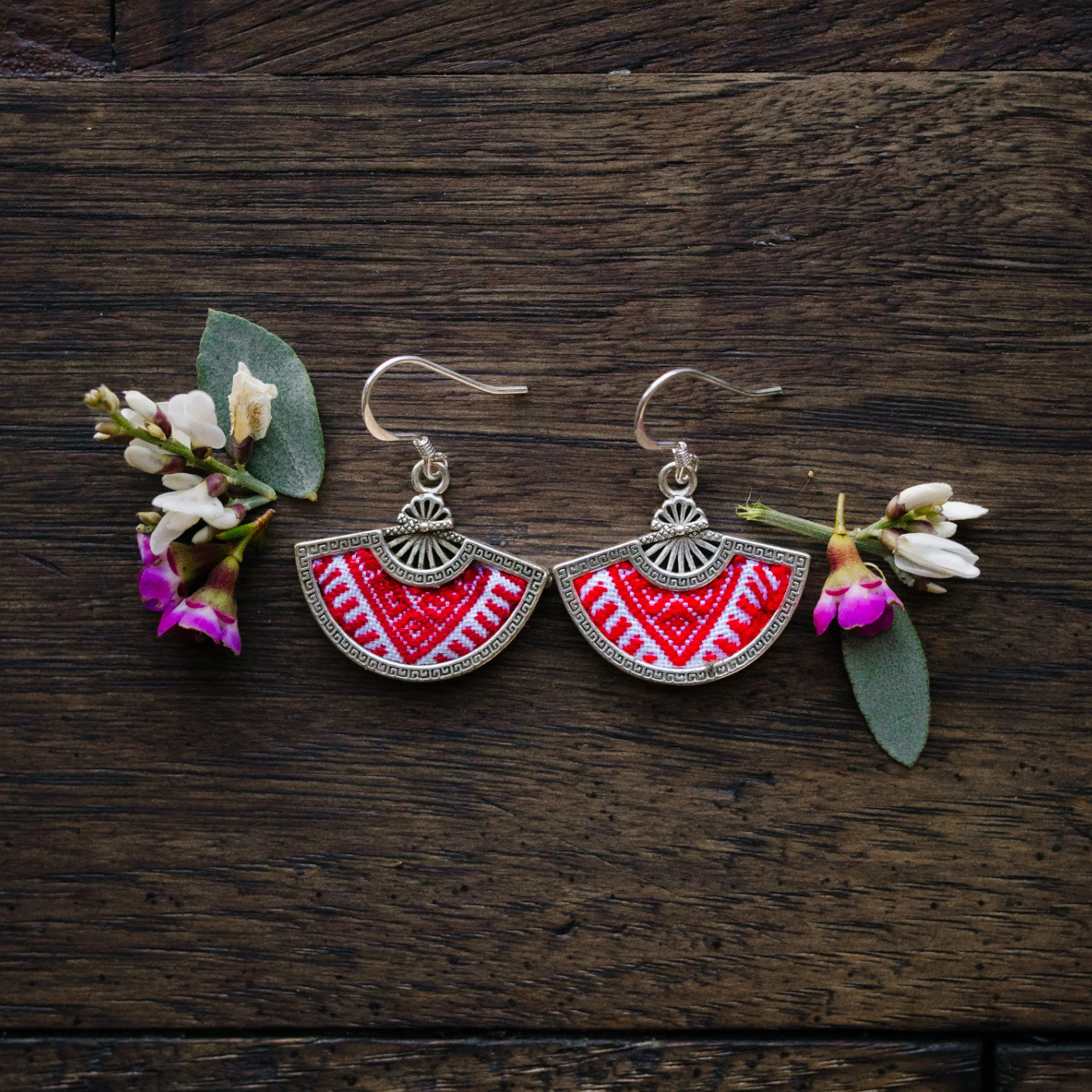 Red Yao Embroidered Earrings – Handmade | VIORI - Image 6