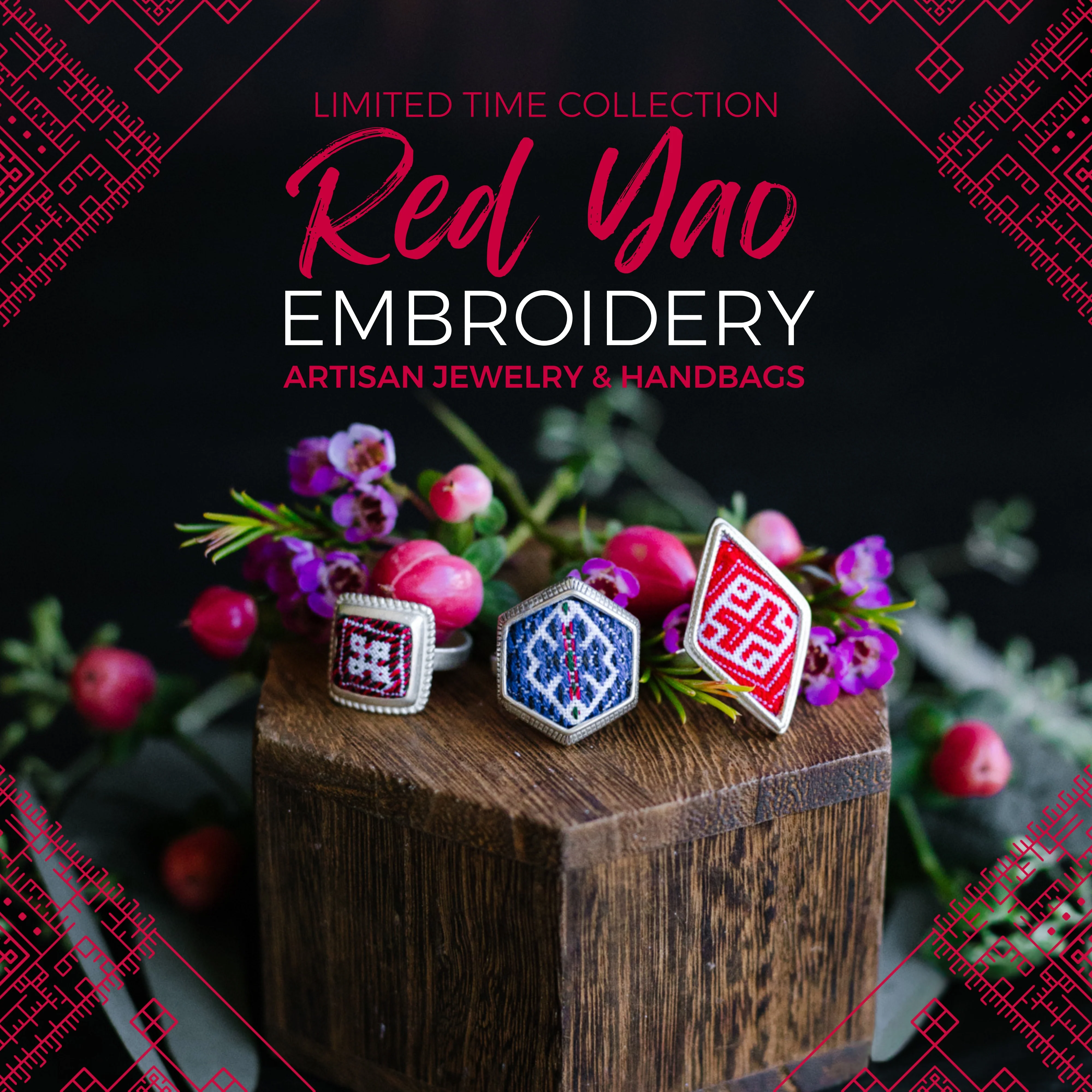 Red Yao Embroidered Ring – Handmade | VIORI - Image 3
